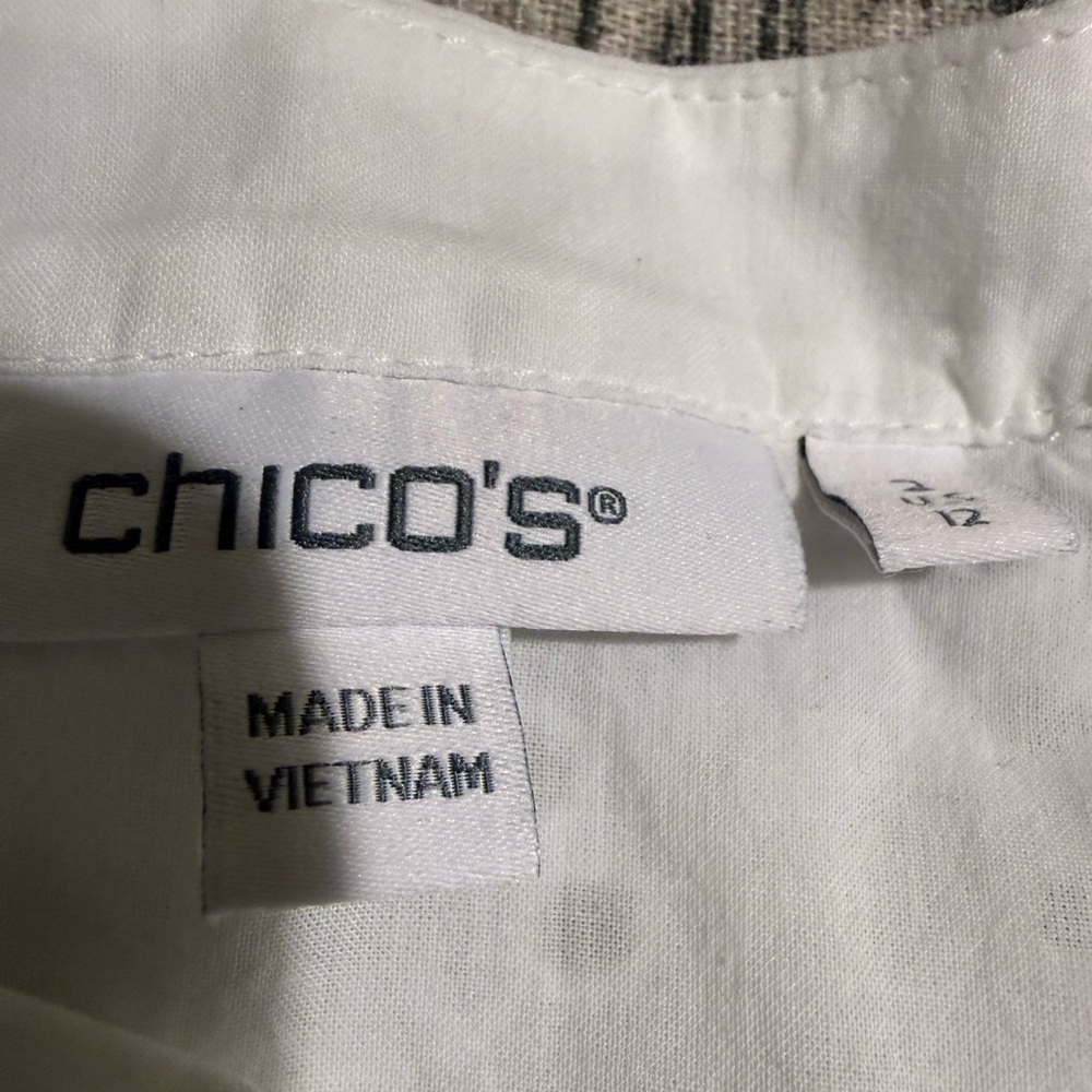 Chico’s White Eyelet Tiered V Neck Dress 12 Cottagecore Cotton Summer Spring - Picture 9 of 17